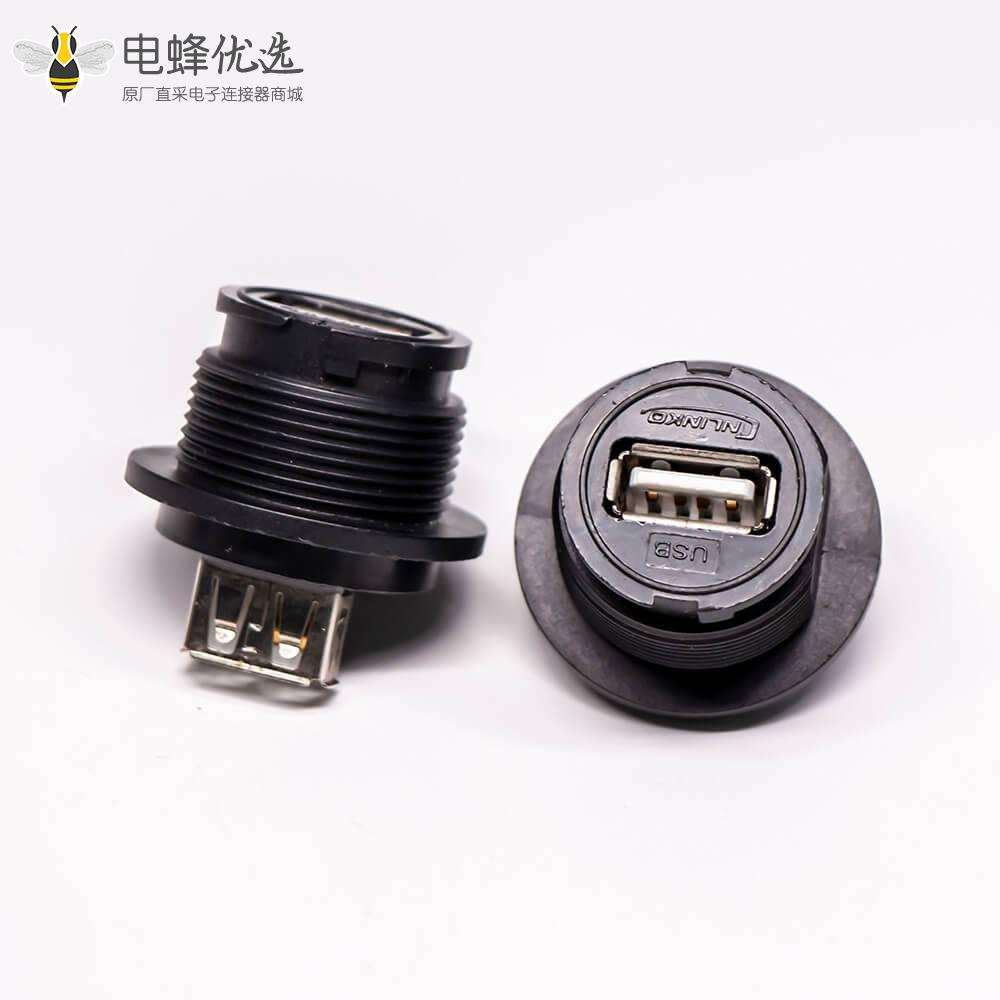 防水USB2.0 Type A母转母直式前锁转接头IP67