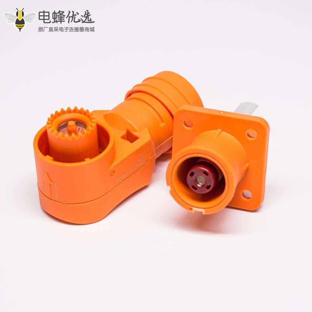 防水大电流连接器12mm橙色弯式IP54插头插座对接款300A