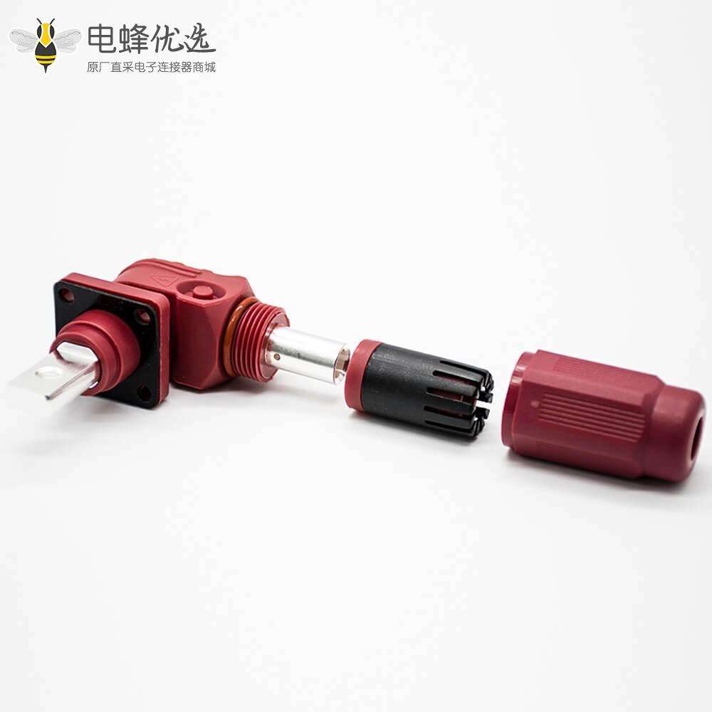 储能高压连接器弯式插头和插座12mm红色IP65 300A大电流连接器