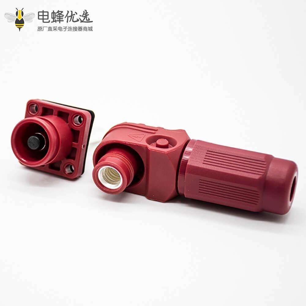 储能高压连接器弯式插头和插座12mm红色IP65 300A大电流连接器
