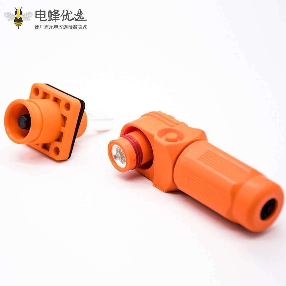 新能源高压防水大电流连接器100A弯式6mm橙色IP65插头插座一对