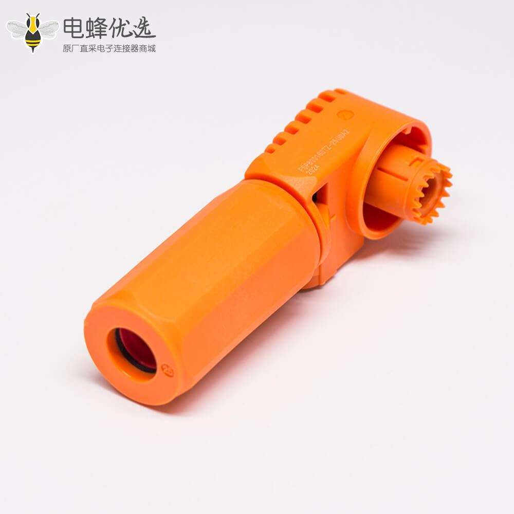高压大电流连接器6mm橙色弯式插头插座防水100A