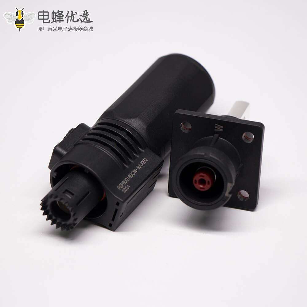 大电流防水连接器IP67黑色8mm 200A直式插头插座对接款