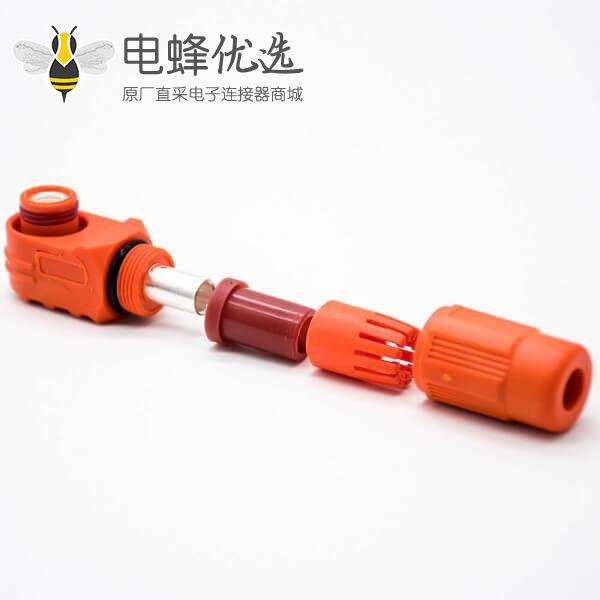 储能电池连接器8mm橙色弯式插头插座IP65 150A大电流防水连接器