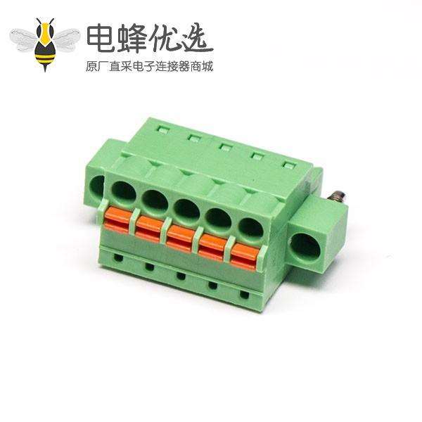 弹簧插拔端子绿色直式两孔法兰穿孔接线连接器