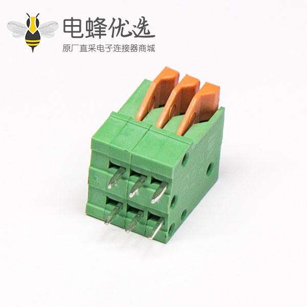 PCB接线端子弹簧式6芯穿孔式插PCB板绿色