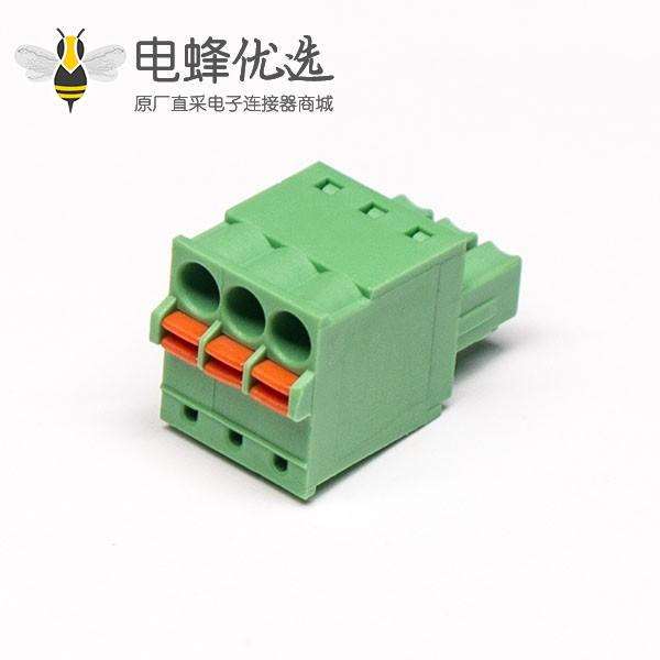 180度进线PCB接线端子弹簧式绿色直式插拔连接器