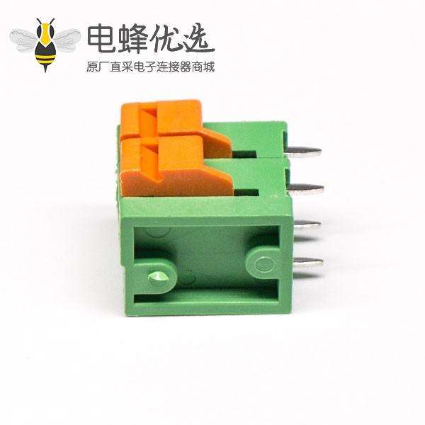 弹簧式免螺丝PCB接线端子4芯180度绿色穿孔式