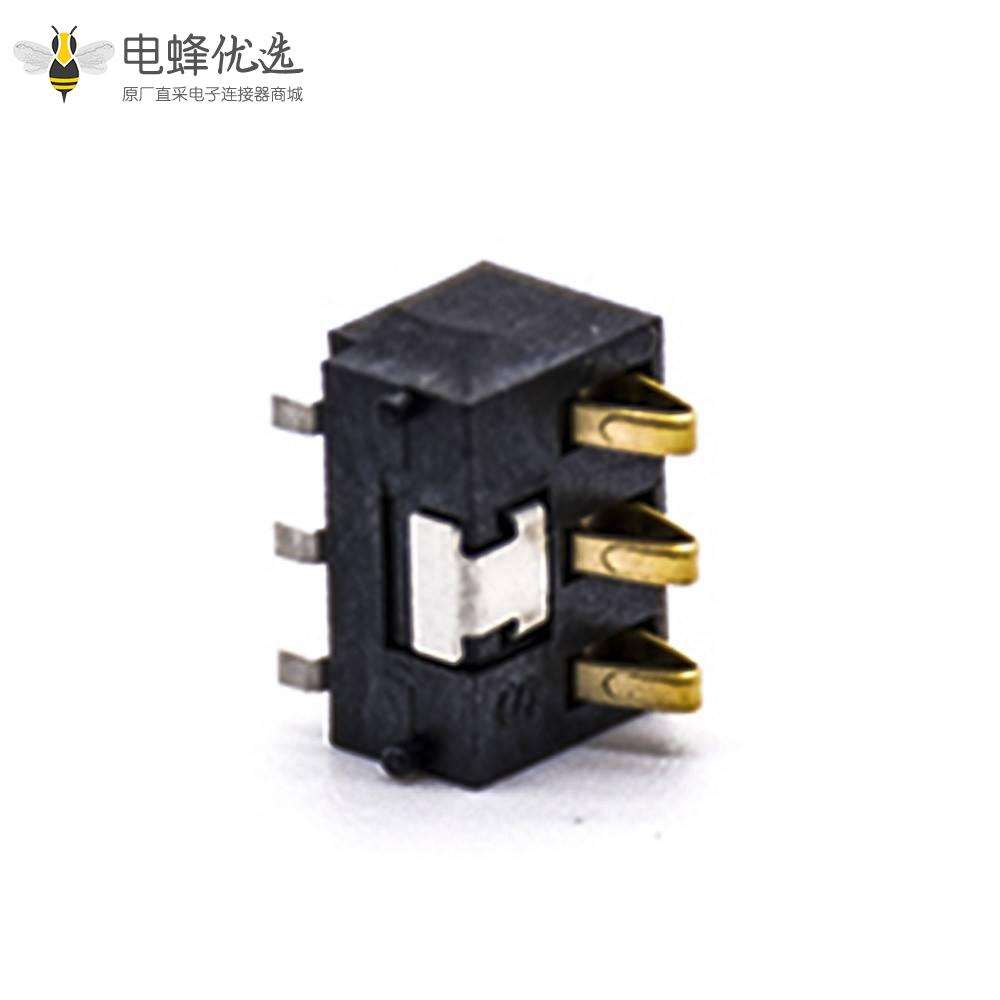 3P弹片式电池连接器2.5MM间距塑高5.4H镀金电源接触片
