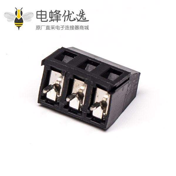 PCB螺钉式接线端子黑色直式3芯穿孔式PCB板安装