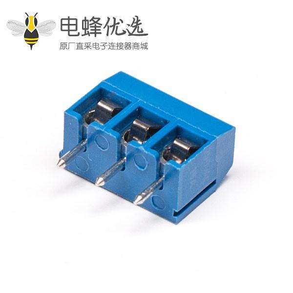 螺钉式蓝色接线端子3芯直式穿孔式长方形插PCB板