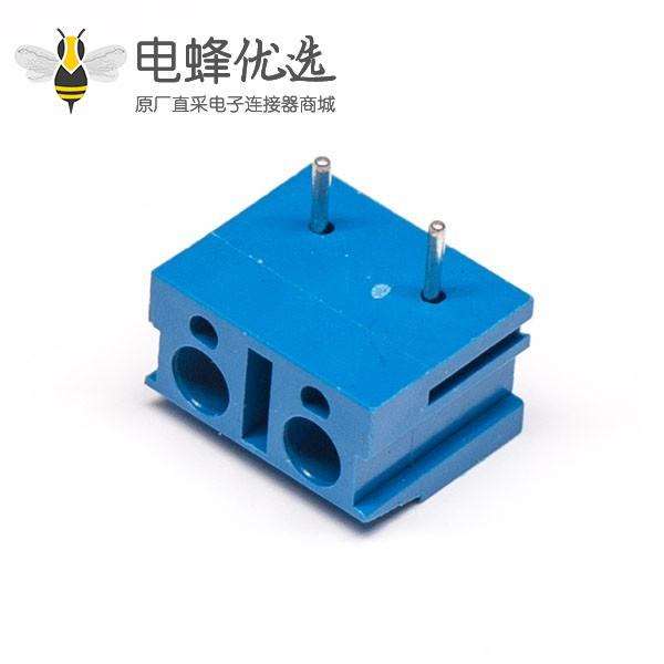 PCB螺钉式接线端子蓝色2芯方形穿孔弯式插板