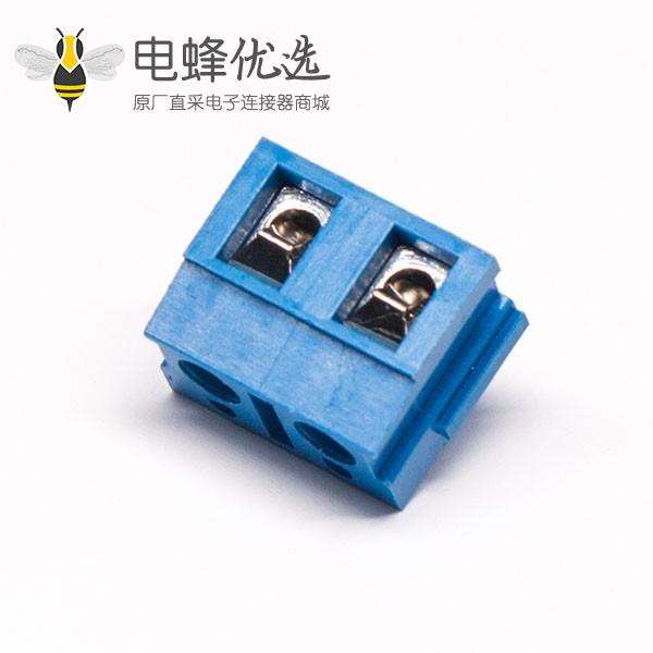 PCB螺钉式接线端子蓝色2芯方形穿孔弯式插板