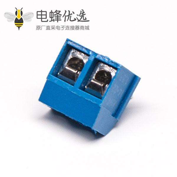 蓝色端子 弯式2芯穿孔式插PCB板安装接线端子
