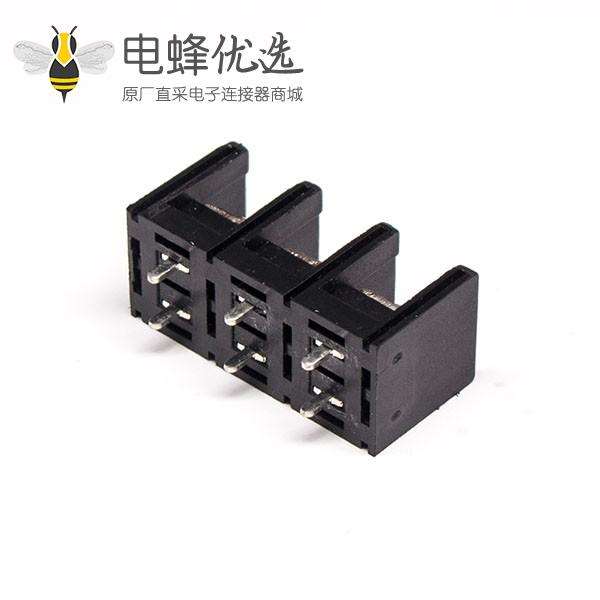 栅栏式PCB接线端子3芯直式插孔黑色PCB安装