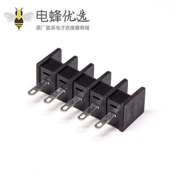接线端子焊线直式5芯黑色穿孔式PCB板安装栅栏式端子接线