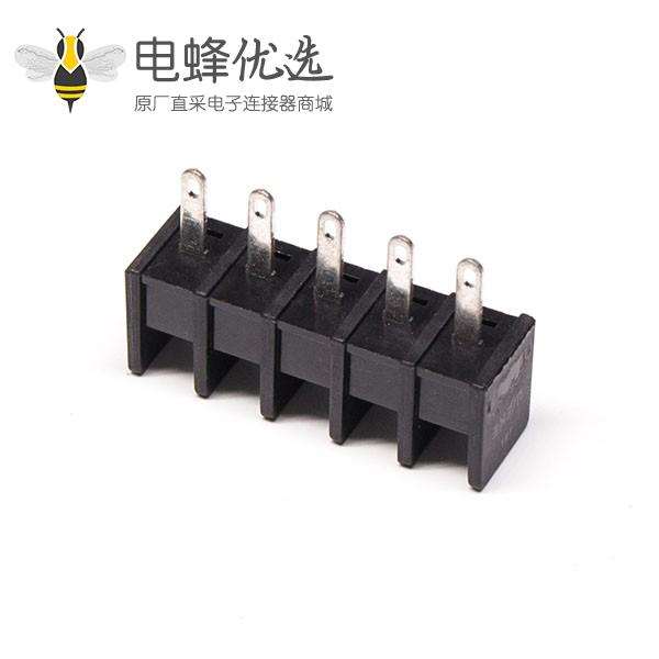 接线端子焊线直式5芯黑色穿孔式PCB板安装栅栏式端子接线