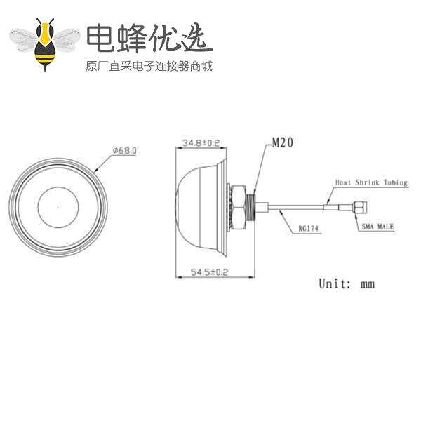 GPS导航天线螺纹锁接，线长3米，RG174,接SMA公头