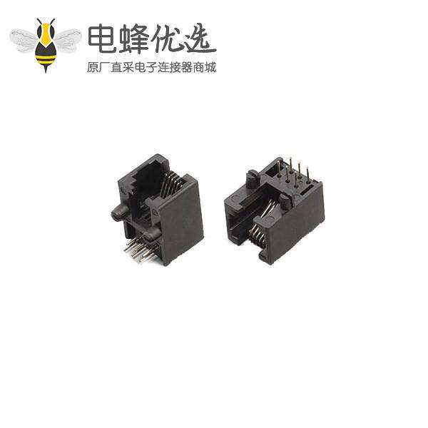 RJ11电话插座PCB插座母头黑色塑壳不带灯