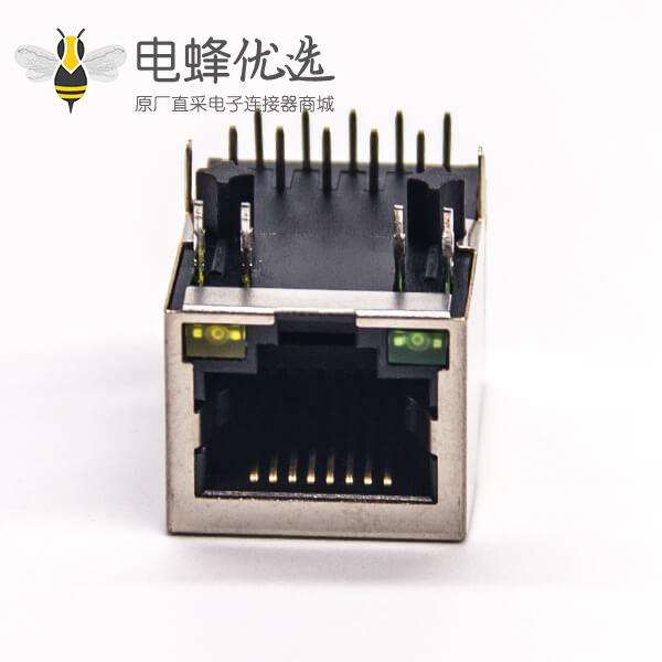 rj45网口pcb弯式封装带灯屏蔽外壳插PCB板