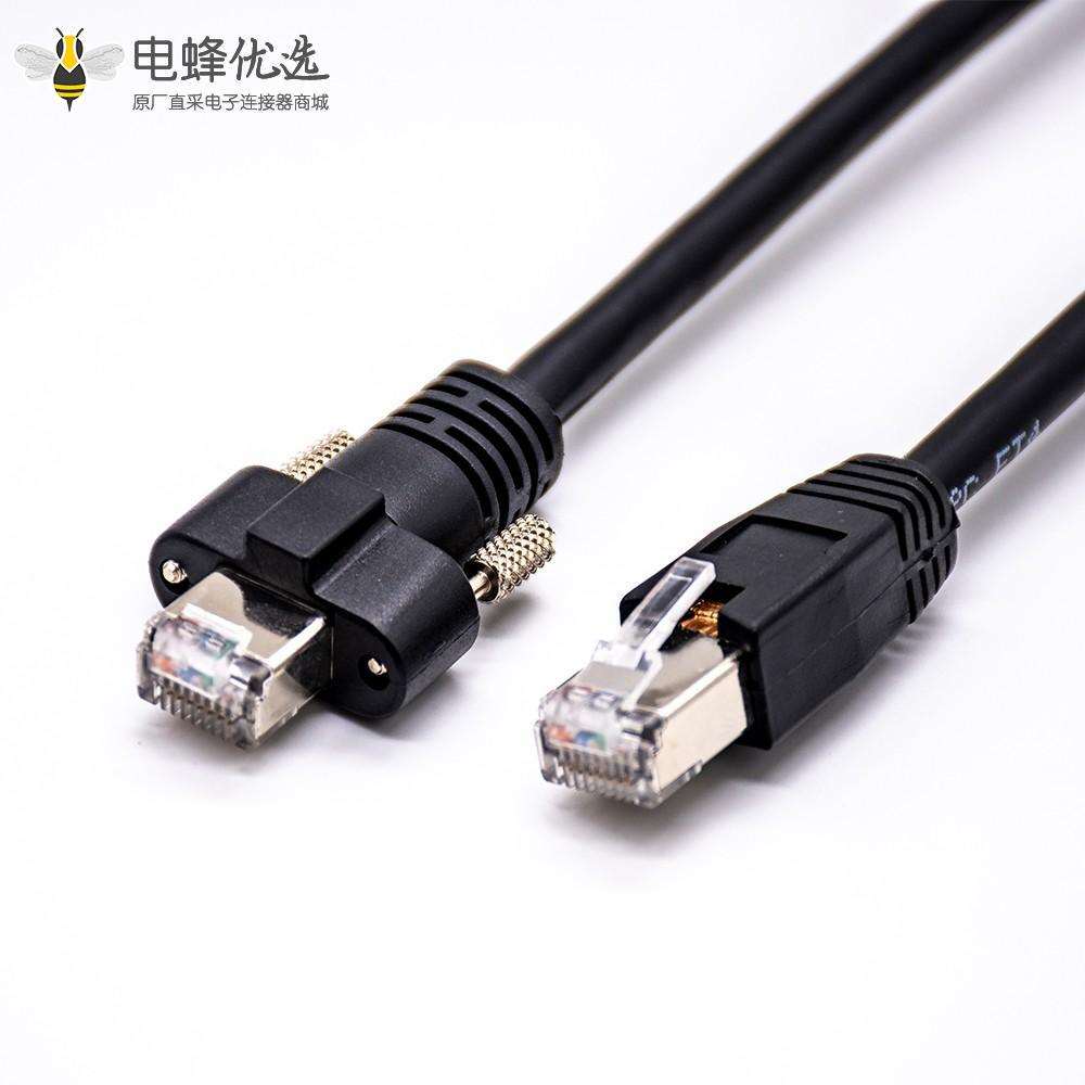 RJ45电缆8p8c公头到公头直式注塑电缆带螺丝锁长1米