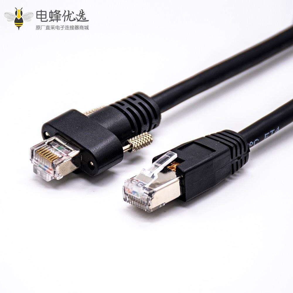 RJ45电缆8p8c公头到公头直式注塑电缆带螺丝锁长1米