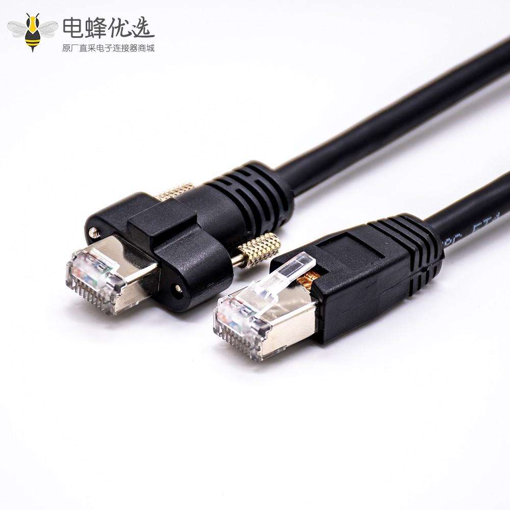 RJ45电缆8p8c公头到公头直式注塑电缆带螺丝锁长1米