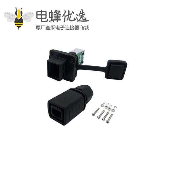 防水RJ45以太网插头矩形面板安装工业防水连接器带组合帽和PCB板