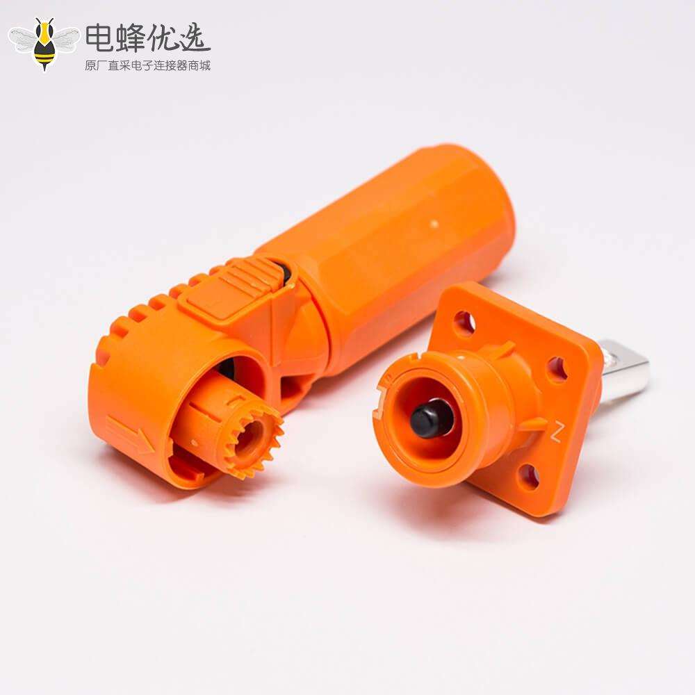 高压大电流连接器6mm橙色弯式插头插座防水100A