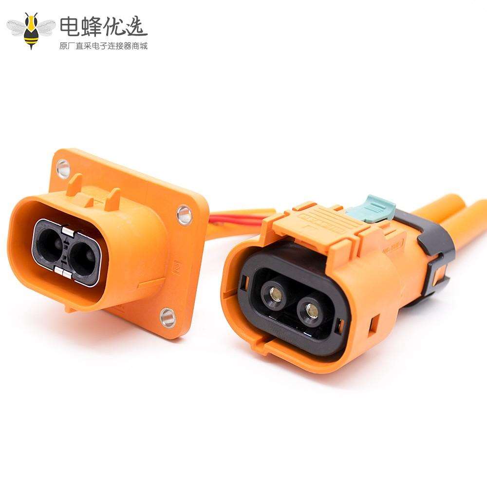 电动汽车连接器高压互锁连接器插头插座直式2芯23a塑料不带屏蔽接6