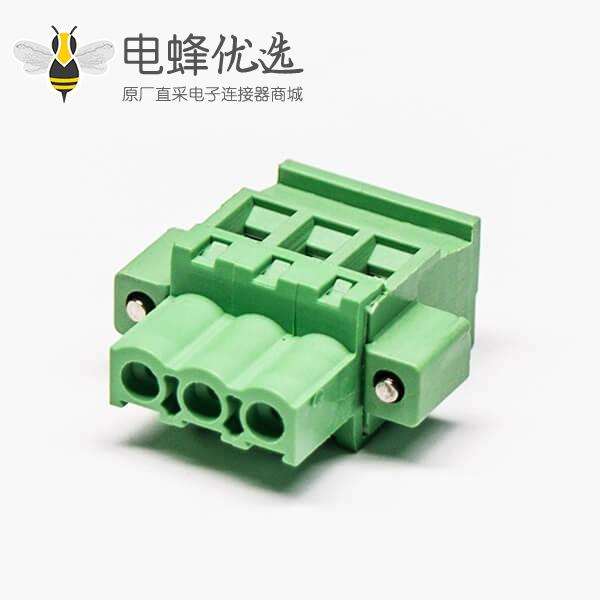 绿色端子插头插拔式三螺钉直式压接接线连接器
