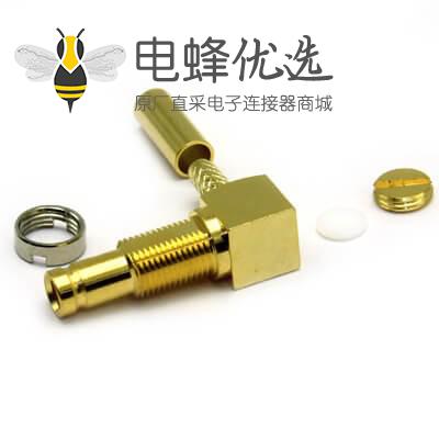 din型连接器1.0/2.3 镀金压接式母头弯头 同轴线缆RG179 ST212