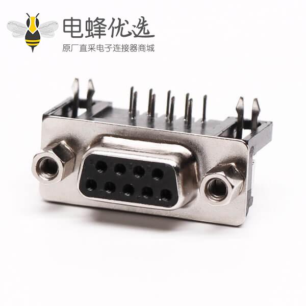 9针D Sub连接器弯式母头焊板铆锁接PCB板