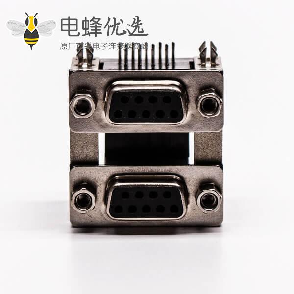 双层d sub连接器9针母对母铆锁黑胶接PCB板