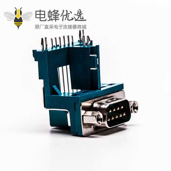 D-SUB连接器封装公座9针弯式三脚架铆锁绿胶