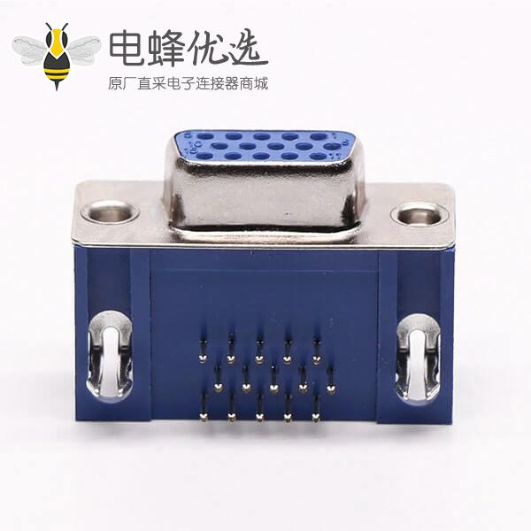 db15母头连接器弯式蓝色胶芯焊板铆锁不带螺丝