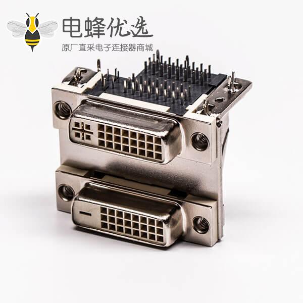 DVI 24 1与24 5针双胞胎白胶弯式鱼叉脚母头接PCB板连接器