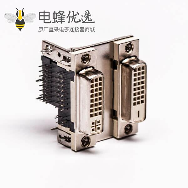 DVI 24 1与24 5针双胞胎白胶弯式鱼叉脚母头接PCB板连接器