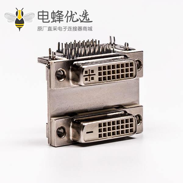 DVI 24 1与24 5针双胞胎白胶弯式鱼叉脚母头接PCB板连接器