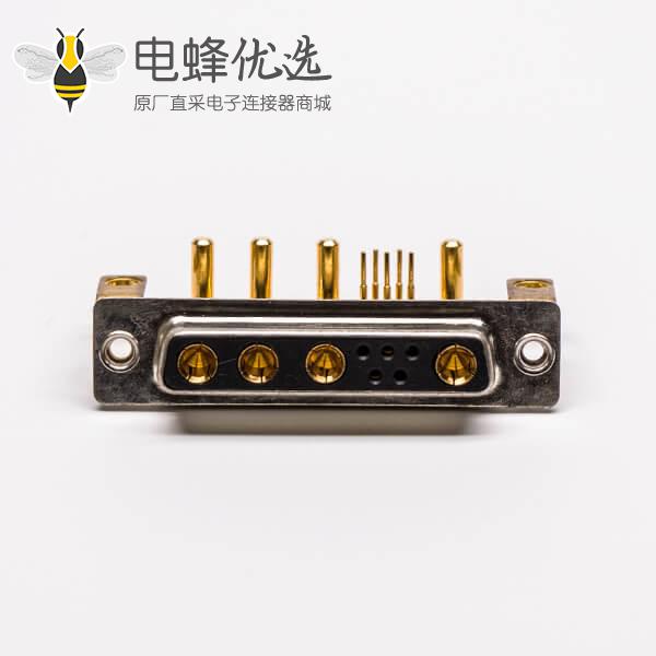 D SUB大电流连接器9弯式焊板带支架铆锁母座接PCB