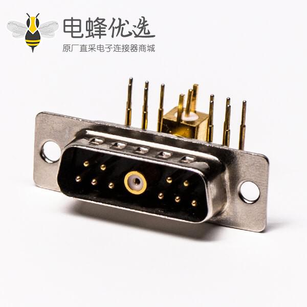 DB11w1射频公座90°焊板光孔带铆锁弯式黑胶接PCB连接器