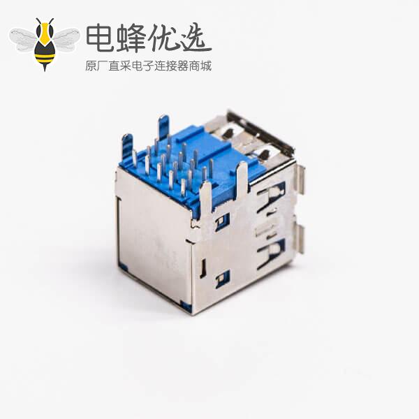 usb3.0双排母座type a弯头蓝色胶芯插板