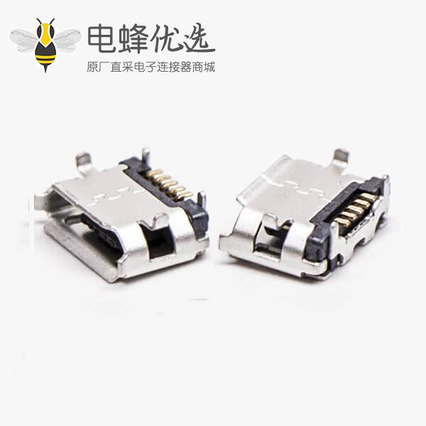micro USB B型接口5p SMT B型直式牛角型连接器6.40-4.85