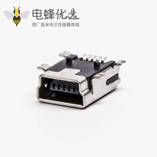 micro usb b型mini母头B型5针90°SMT贴板式接头