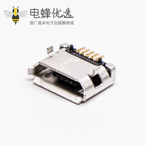 micro usb b型封装5p母座SMT直式DIP 6.4带焊盘带定位子