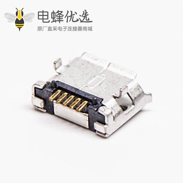 micro usb b型封装5p母座SMT直式DIP 6.4带焊盘带定位子