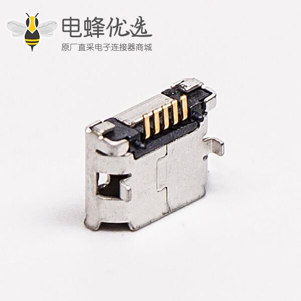 micro usb b型封装5p母座SMT直式DIP 6.4带焊盘带定位子