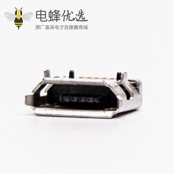 micro usb b型封装5p母座SMT直式DIP 6.4带焊盘带定位子