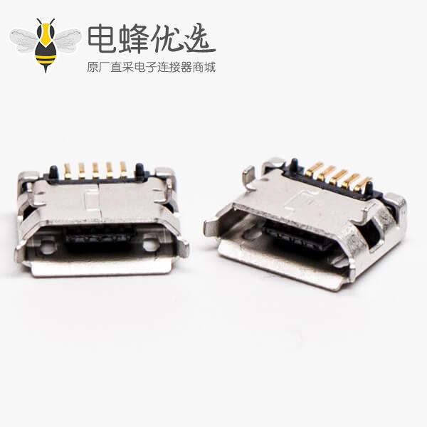 micro usb b型封装5p母座SMT直式DIP 6.4带焊盘带定位子