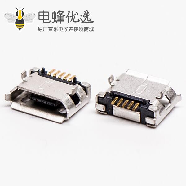 micro usb b型封装5p母座SMT直式DIP 6.4带焊盘带定位子